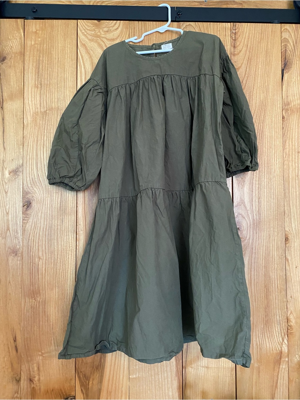Olive Green Tiered Puff Sleeve Dress